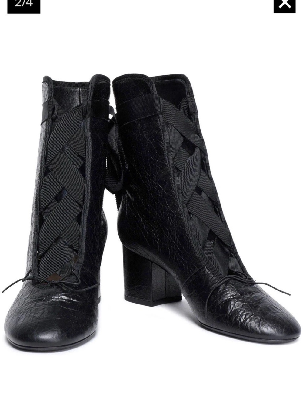 Valentino Garavani Black Leather Lace-Up Block Heel Ankle Boots size 37 1/2